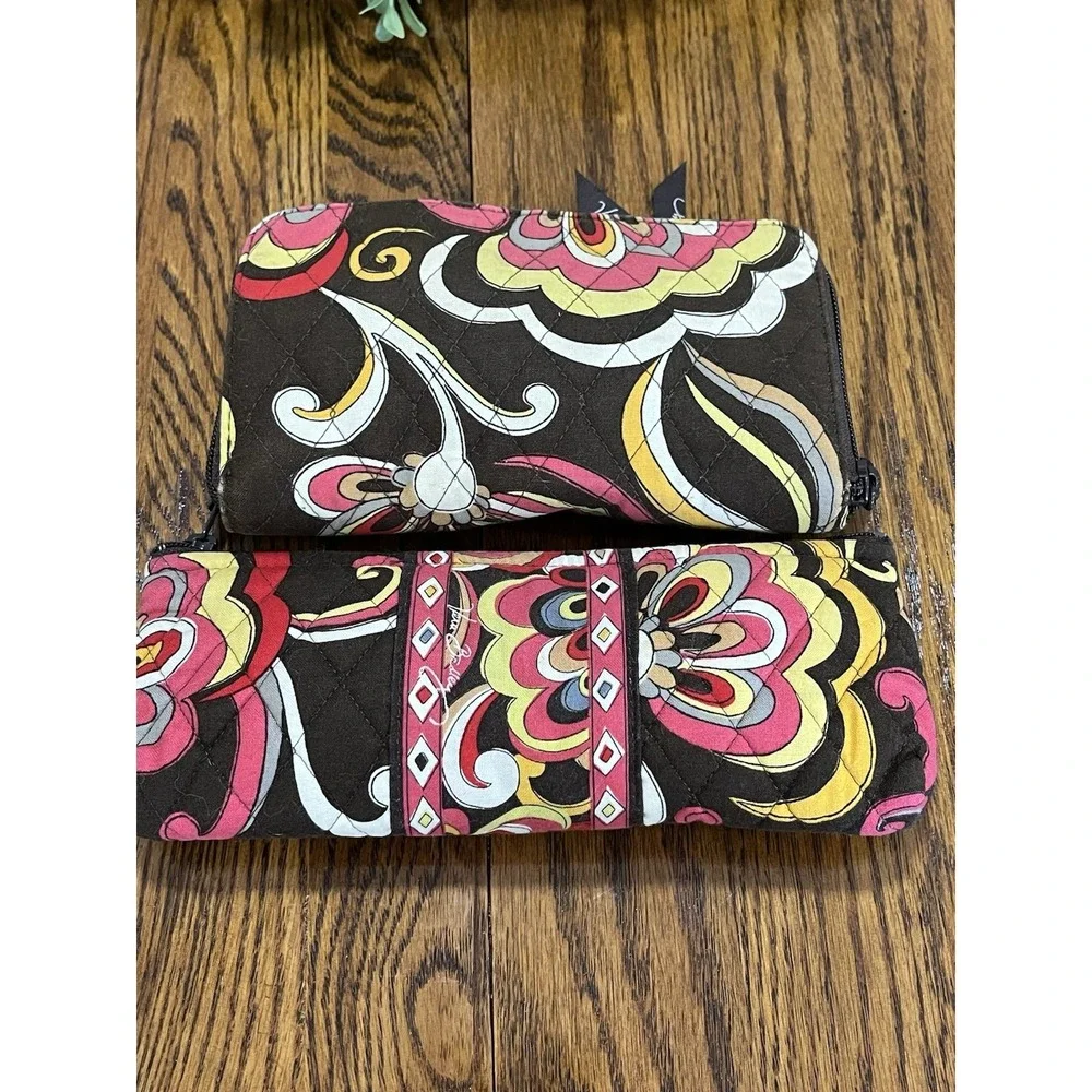 Vera Bradley Large Zip Around Wallet Puccini Floral & Additional Makeup Pouch